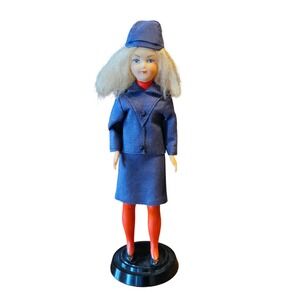Vintage Depose Flight Attendant Stewardess Doll Blue Uniform Orange Tights 8.5"‎